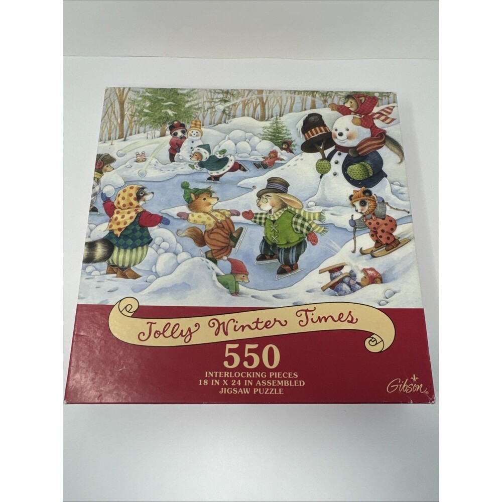 Vintage Jigsaw Puzzle "Jolly Winter Times" Snowman Animals 550 pieces- 18" x 24"